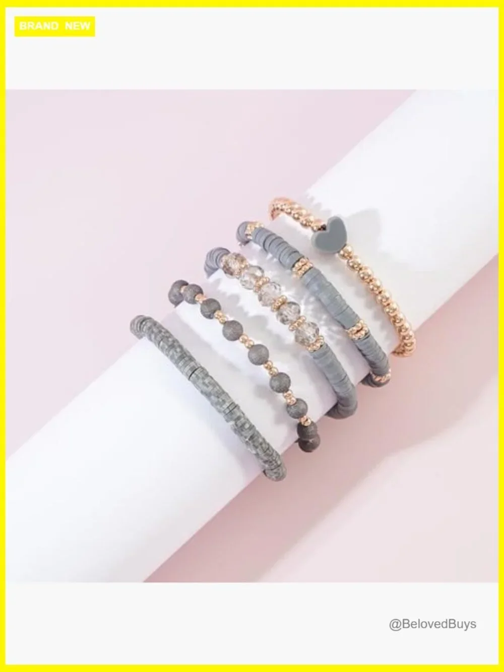 Polymer Clay Heishi Beaded Stretch Bracelet Stackable Boho Summer Jewelry Set